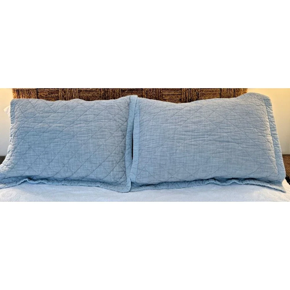 Set of 2 Artisan de Luxe Chambray Diamond Quilted Cotton Shams 21x27 Blue Gray